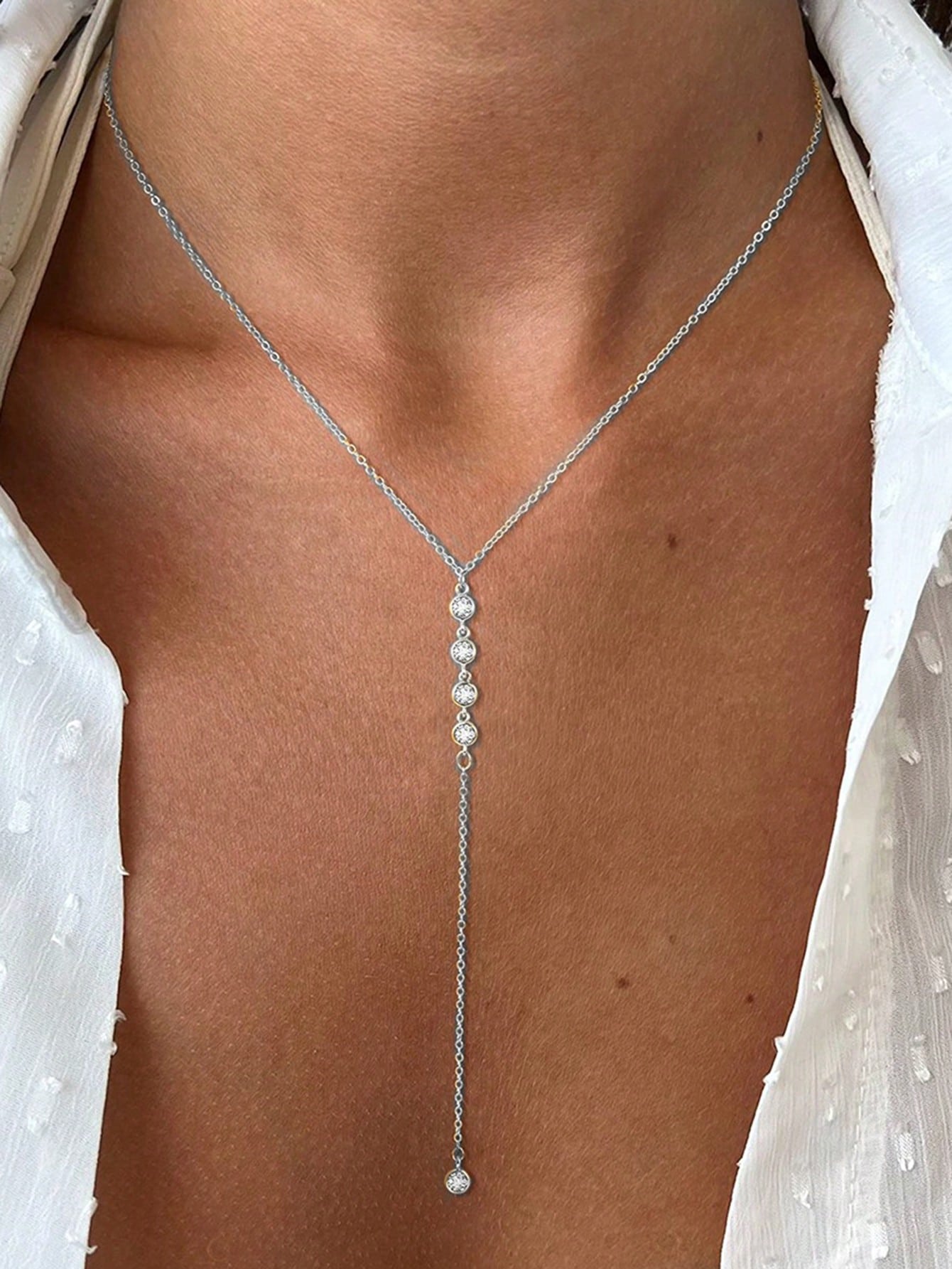Collier long pendentif Y strass - Alliage - Cadeau femme