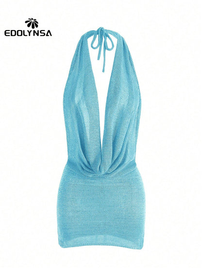 Robe mini dos nu été couleur unie
