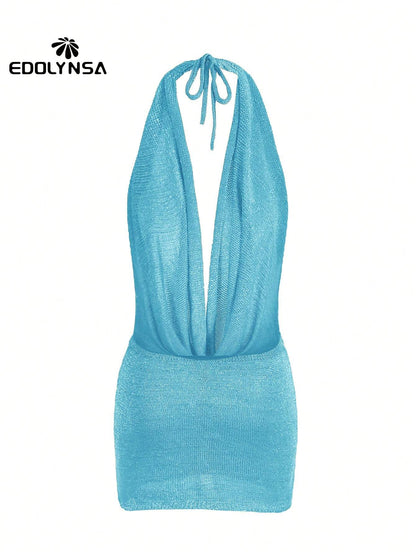 Robe mini dos nu été couleur unie