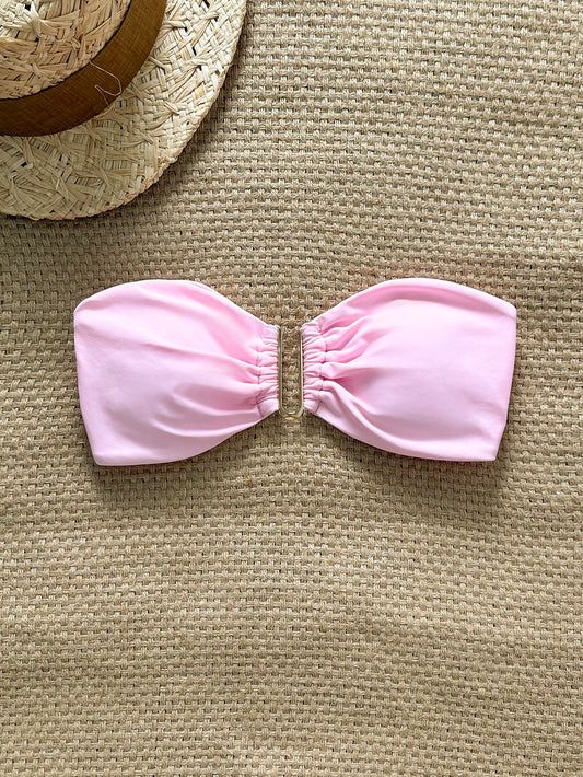 Bikini Top Femme Sans Bretelles Décor Métal