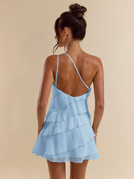 Robe mini abricot à plusieurs couches avec motif feuille de lotus