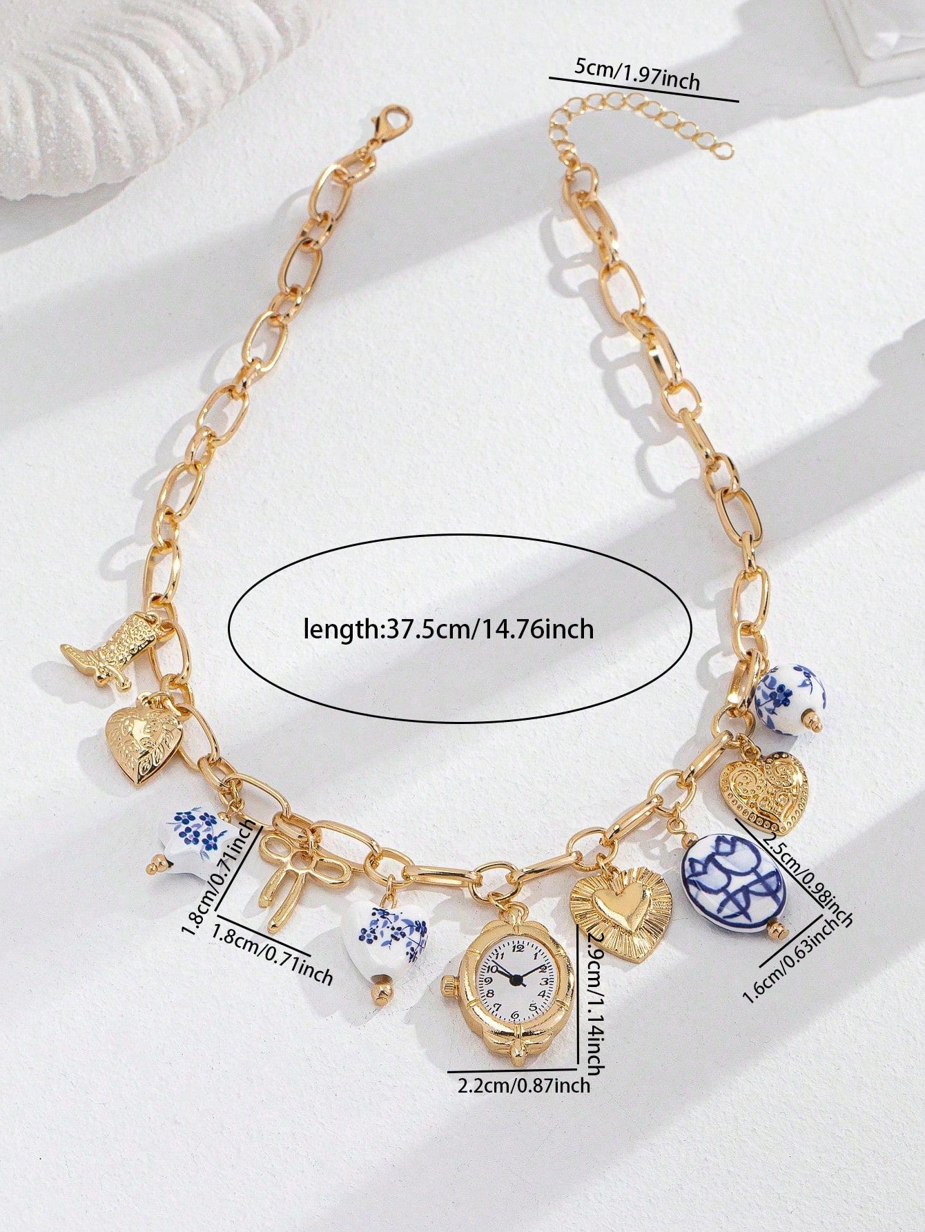 Collier multi-breloques avec charmes en porcelaine bleu et blanc, fait main
