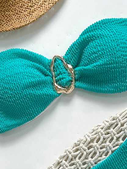 Bikini sans bretelles jacquard avec déco métallique
