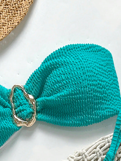 Bikini sans bretelles jacquard avec déco métallique