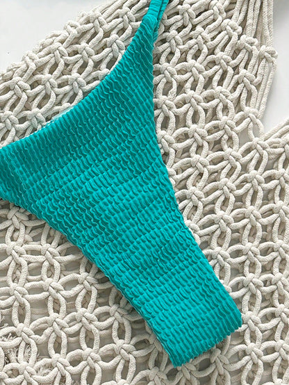 Bikini sans bretelles jacquard avec déco métallique