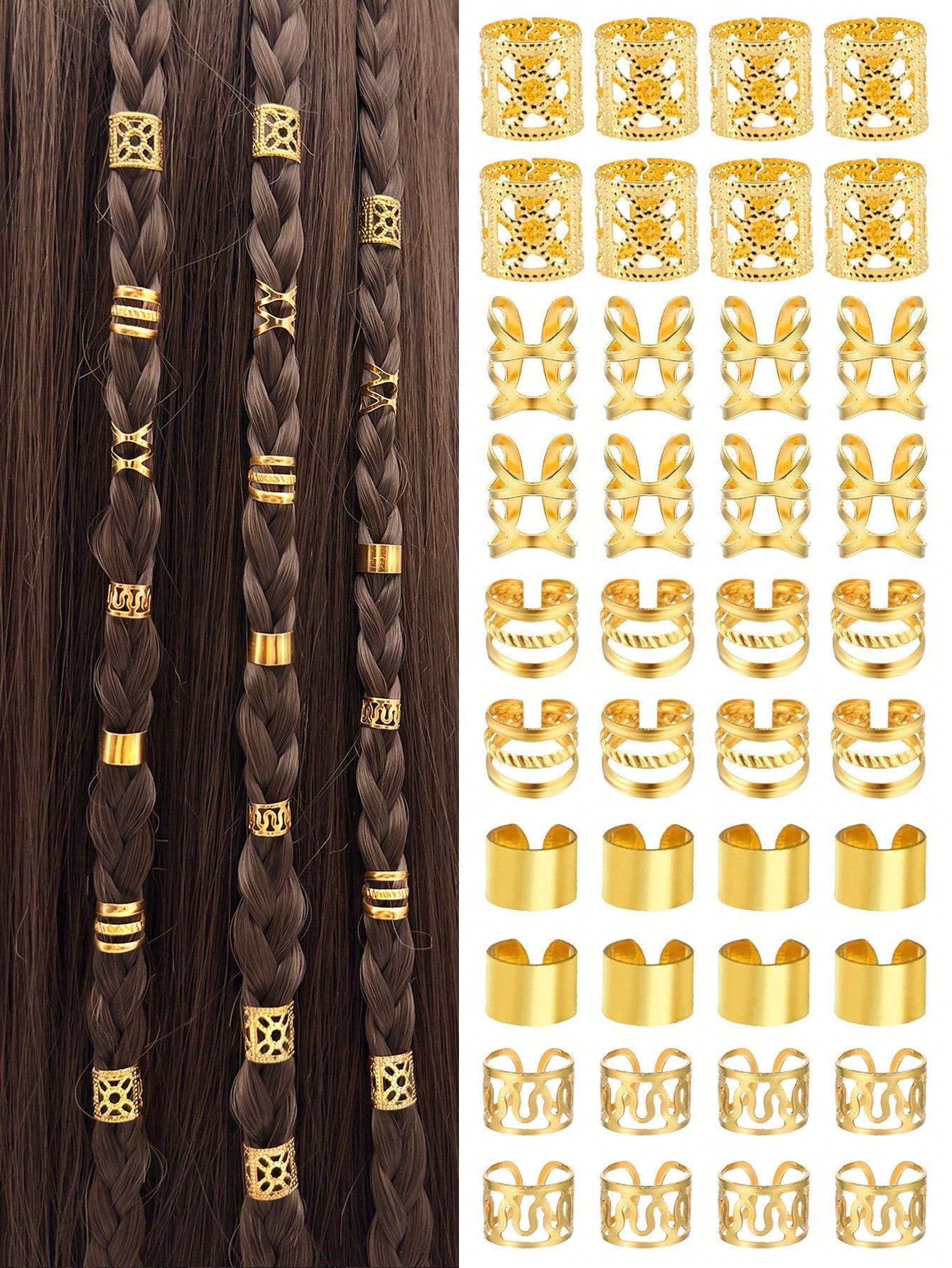40 Anneaux de Cheveux Réglables en Métal - Mixte