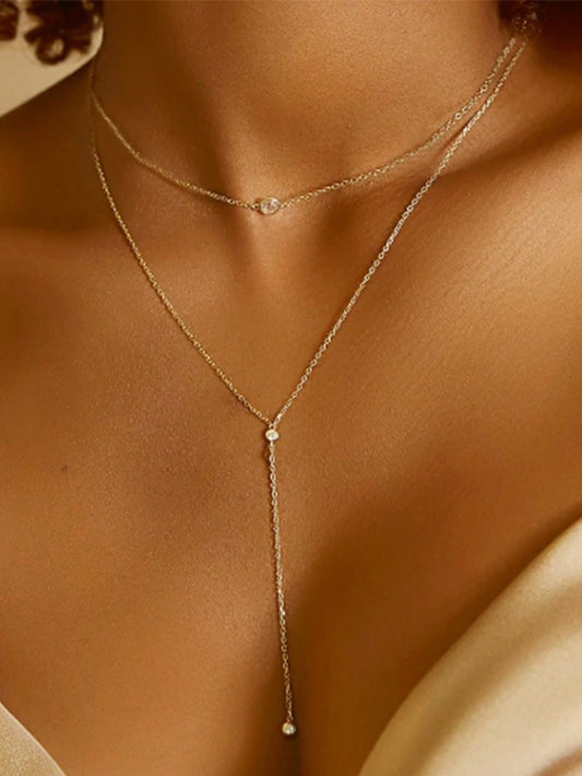Collier Y transparent avec cristaux - Cadeau femme
