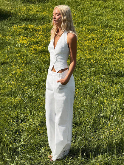 Ensemble veste et pantalon blanc femme