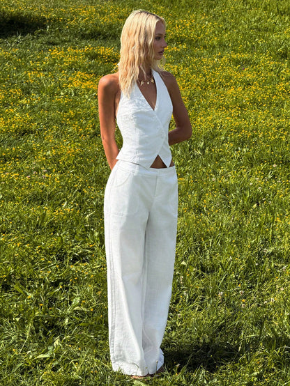 Ensemble veste et pantalon blanc femme