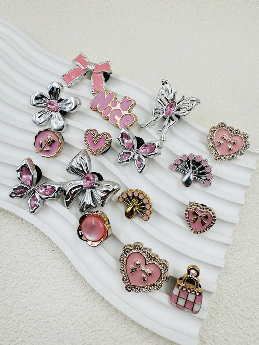 16 pièces accessoires strass papillon rose pour chaussures DIY