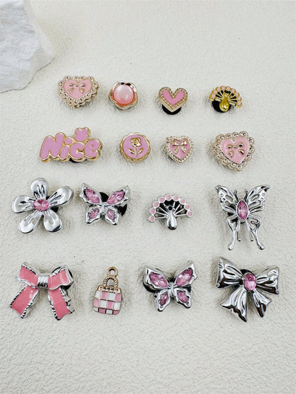 16 pièces accessoires strass papillon rose pour chaussures DIY