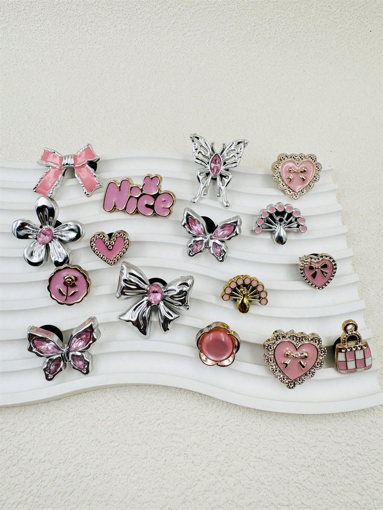 16 pièces accessoires strass papillon rose pour chaussures DIY