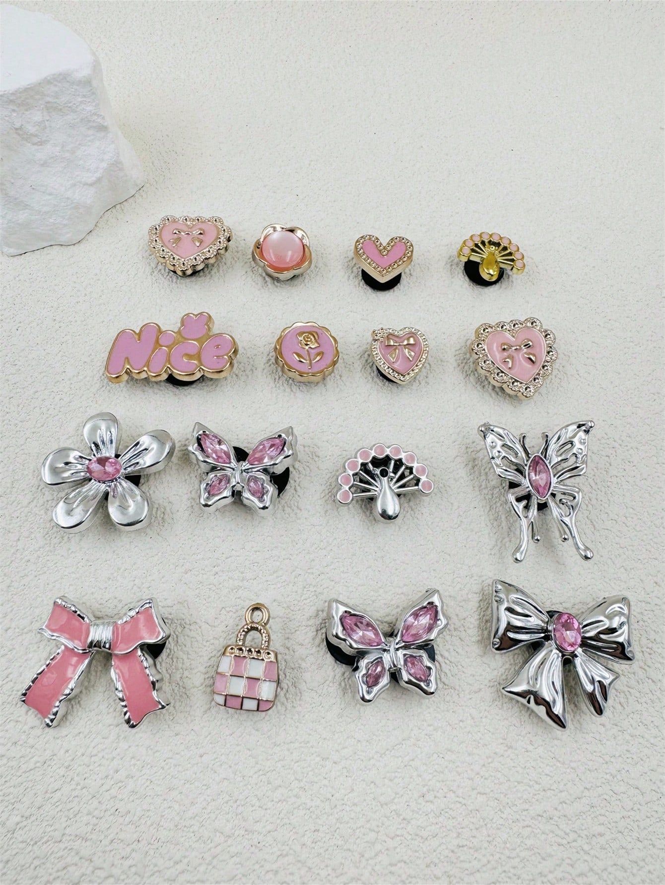 16 pièces accessoires strass papillon rose pour chaussures DIY