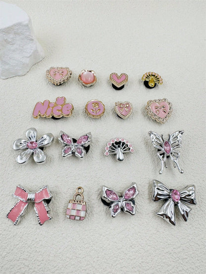 16 pièces accessoires strass papillon rose pour chaussures DIY