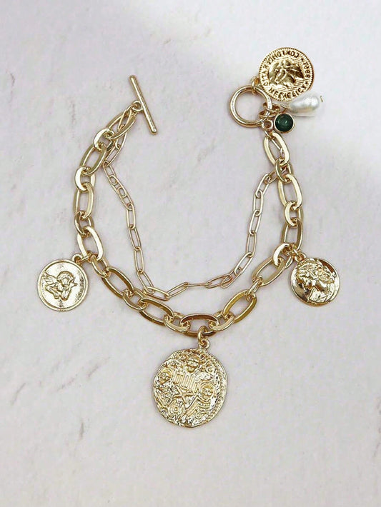 Bracelet double couche cristal vert perle goutte