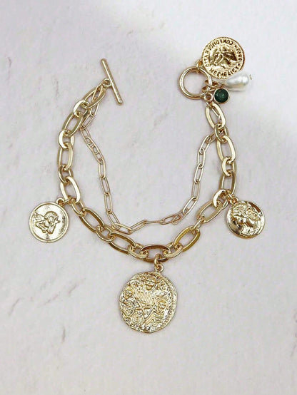 Bracelet double couche cristal vert perle goutte