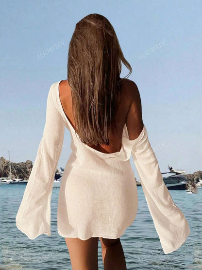 Robe de plage courte transparente à dos ouvert