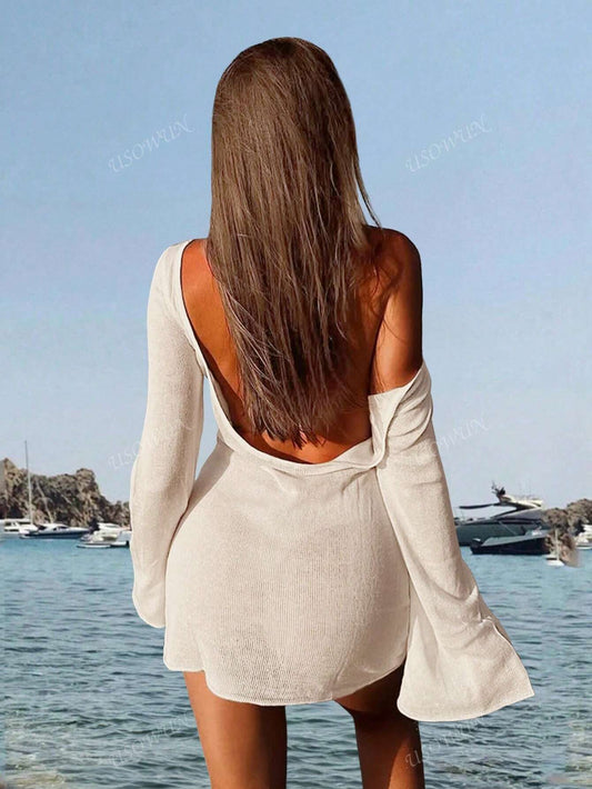 Robe de plage courte transparente à dos ouvert