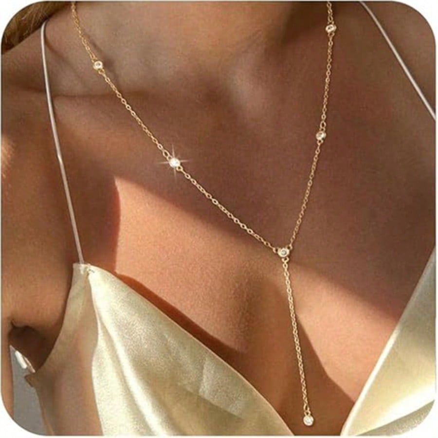 Collier Y en cristal avec pendentif et gland