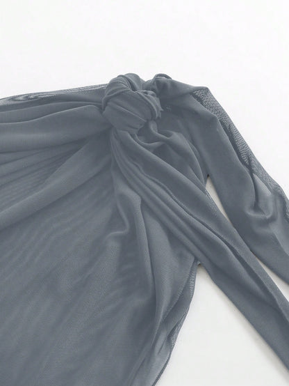 Jupe cache-maillot asymétrique à nœud avant