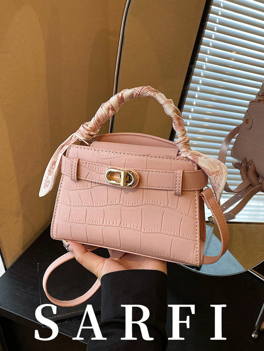 Sac à main femme PU motif crocodile, sangle ajustable, fermeture magnétique