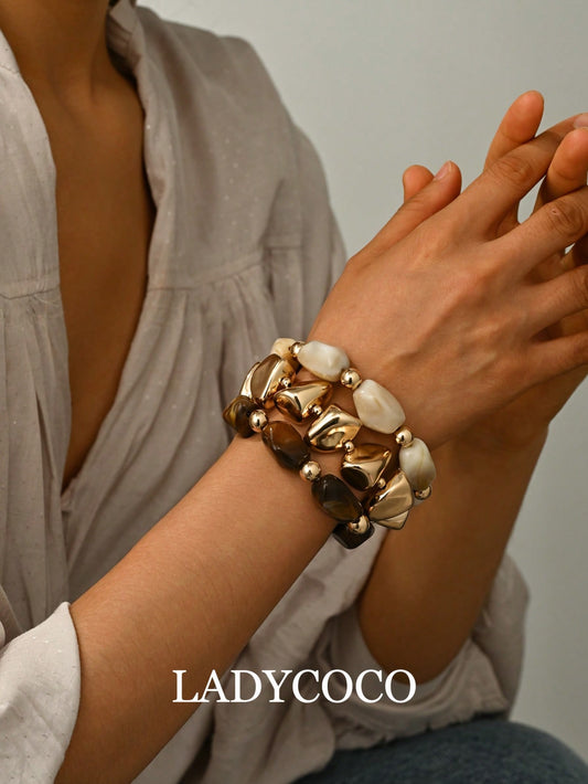 Ensemble 3 bracelets vintage perles marron