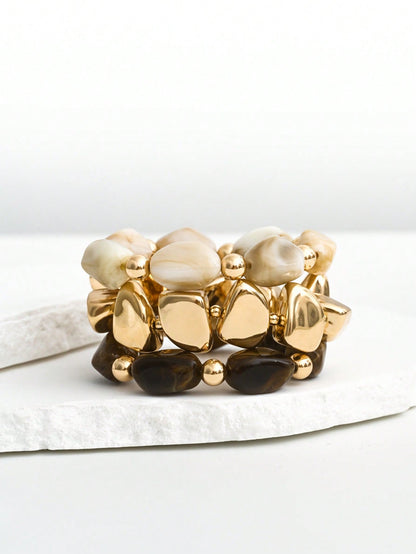 Ensemble 3 bracelets vintage perles marron