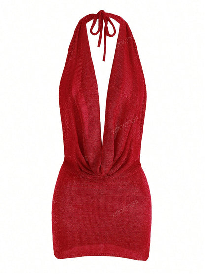 Robe courte dos nu couleur unie pour femme