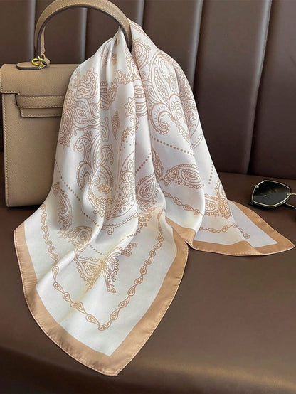 Foulard carré 70 cm en faux soie, imprimé cachemire unisexe
