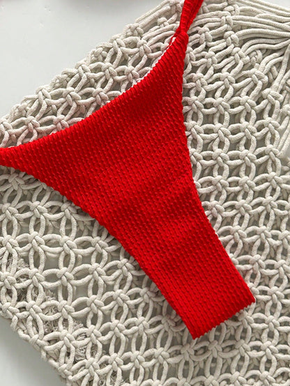 Bikini sans bretelles jacquard uni avec décorations métal