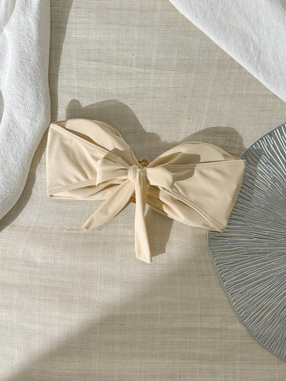 Top de bikini bandeau femme, couleur unie, décoration métallique