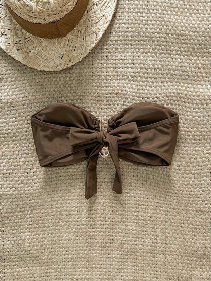 Top de bikini bandeau métallisé uni pour femme