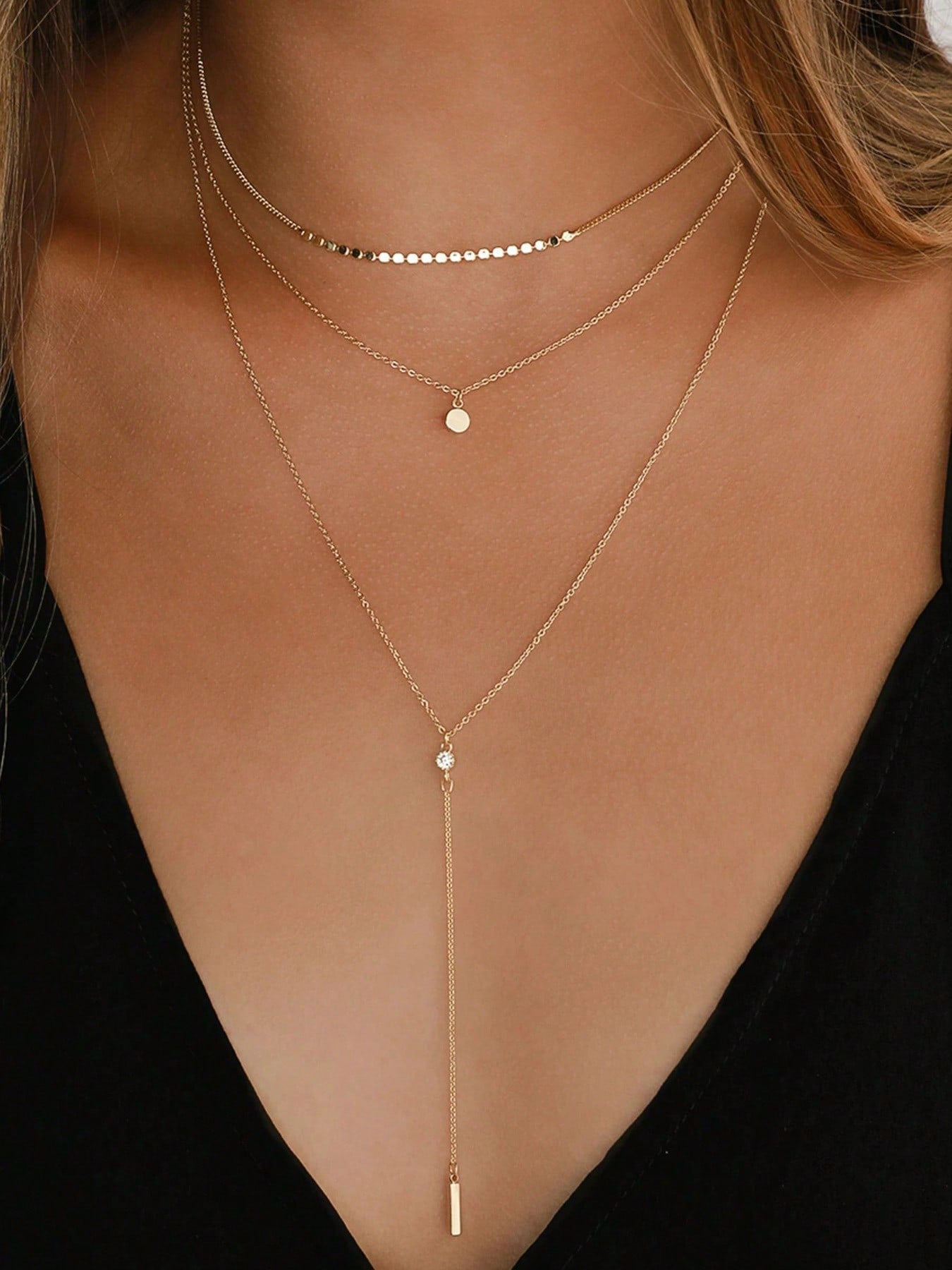 Collier long argent avec diamants en Y pour femmes