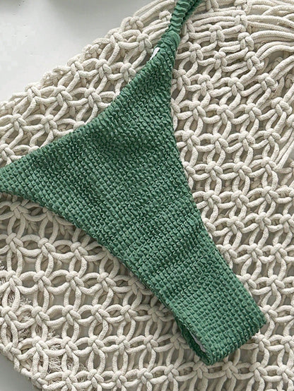 Ensemble bikini sans bretelles jacquard uni avec décor métal
