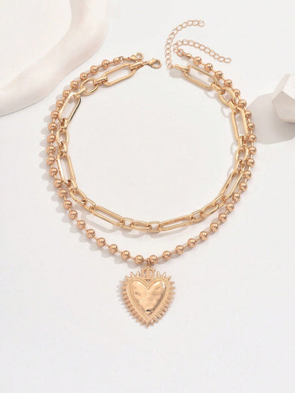 Collier cœur chaîne ajustable 2 pièces pour femme