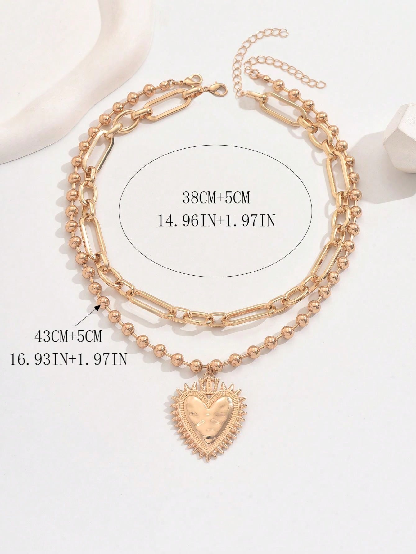 Collier cœur chaîne ajustable 2 pièces pour femme