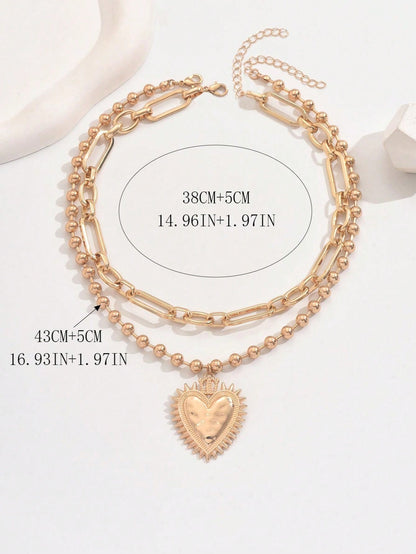 Collier cœur chaîne ajustable 2 pièces pour femme