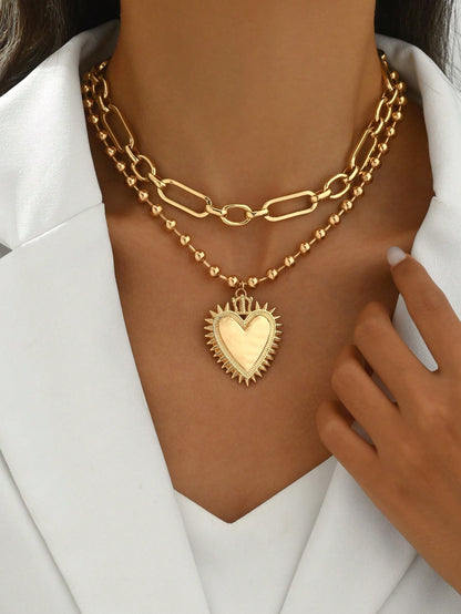 Collier cœur chaîne ajustable 2 pièces pour femme