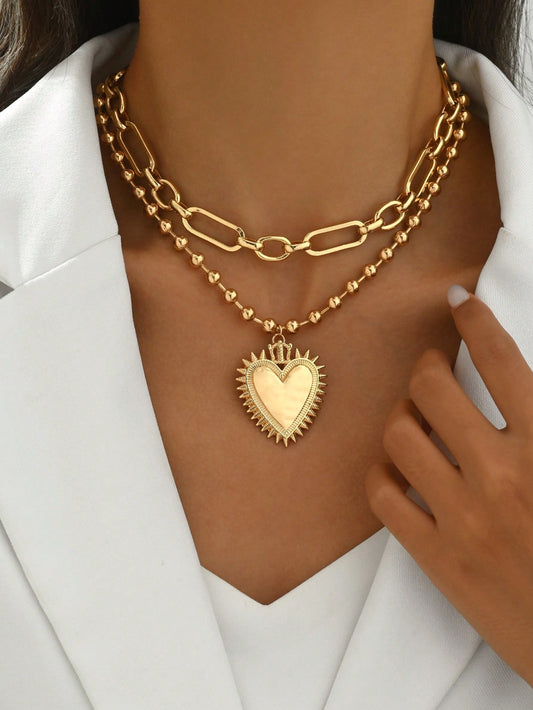 Collier cœur chaîne ajustable 2 pièces pour femme