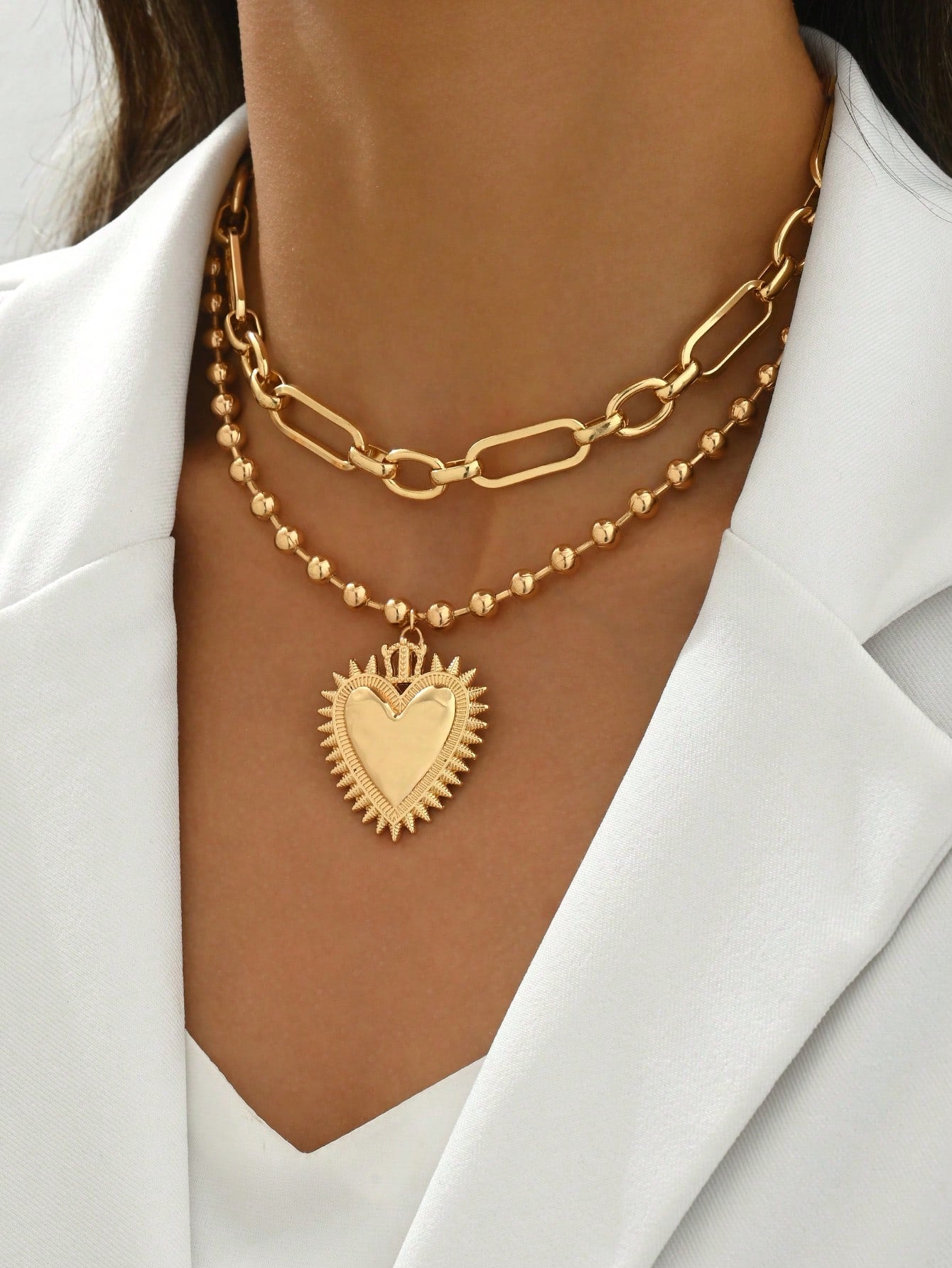 Collier cœur chaîne ajustable 2 pièces pour femme