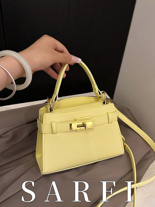Sac à main carré jaune, sangle réglable, léger et pratique