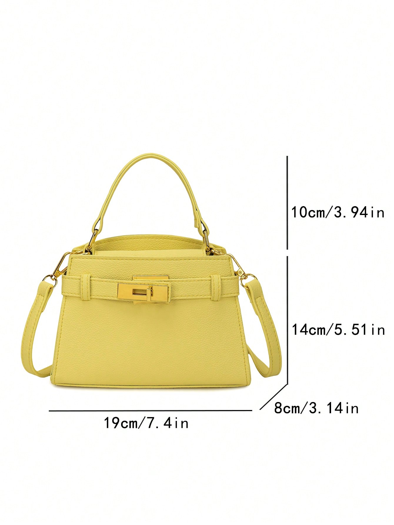 Sac à main carré jaune, sangle réglable, léger et pratique