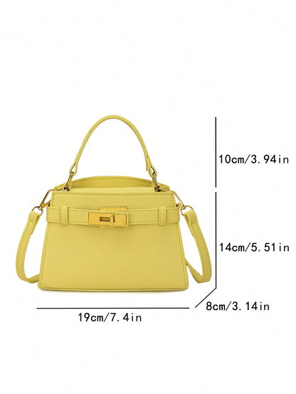 Sac à main carré jaune, sangle réglable, léger et pratique