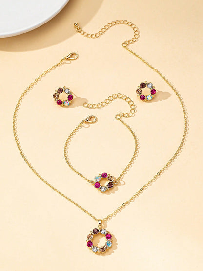 Ensemble 4 bijoux diamants colorés femme