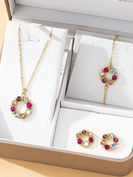 Ensemble 4 bijoux diamants colorés femme