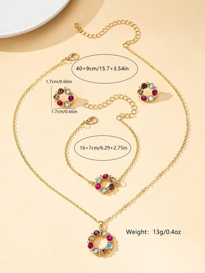 Ensemble 4 bijoux diamants colorés femme