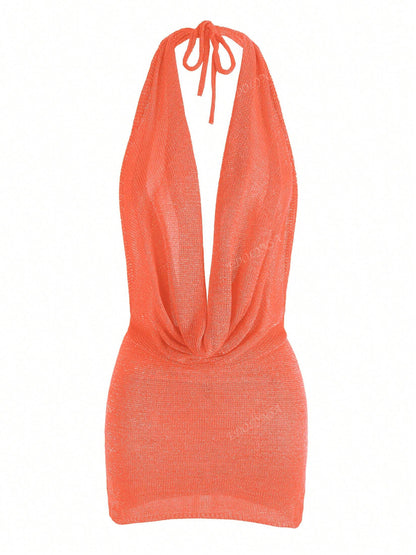 Robe dos nu en tricot, encolure V, sans manches - Femme
