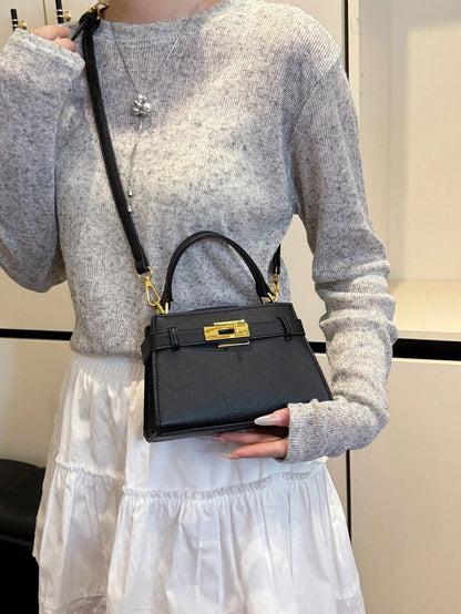 Sac à main femme PU motif litchi, sangle réglable, fermeture magnétique