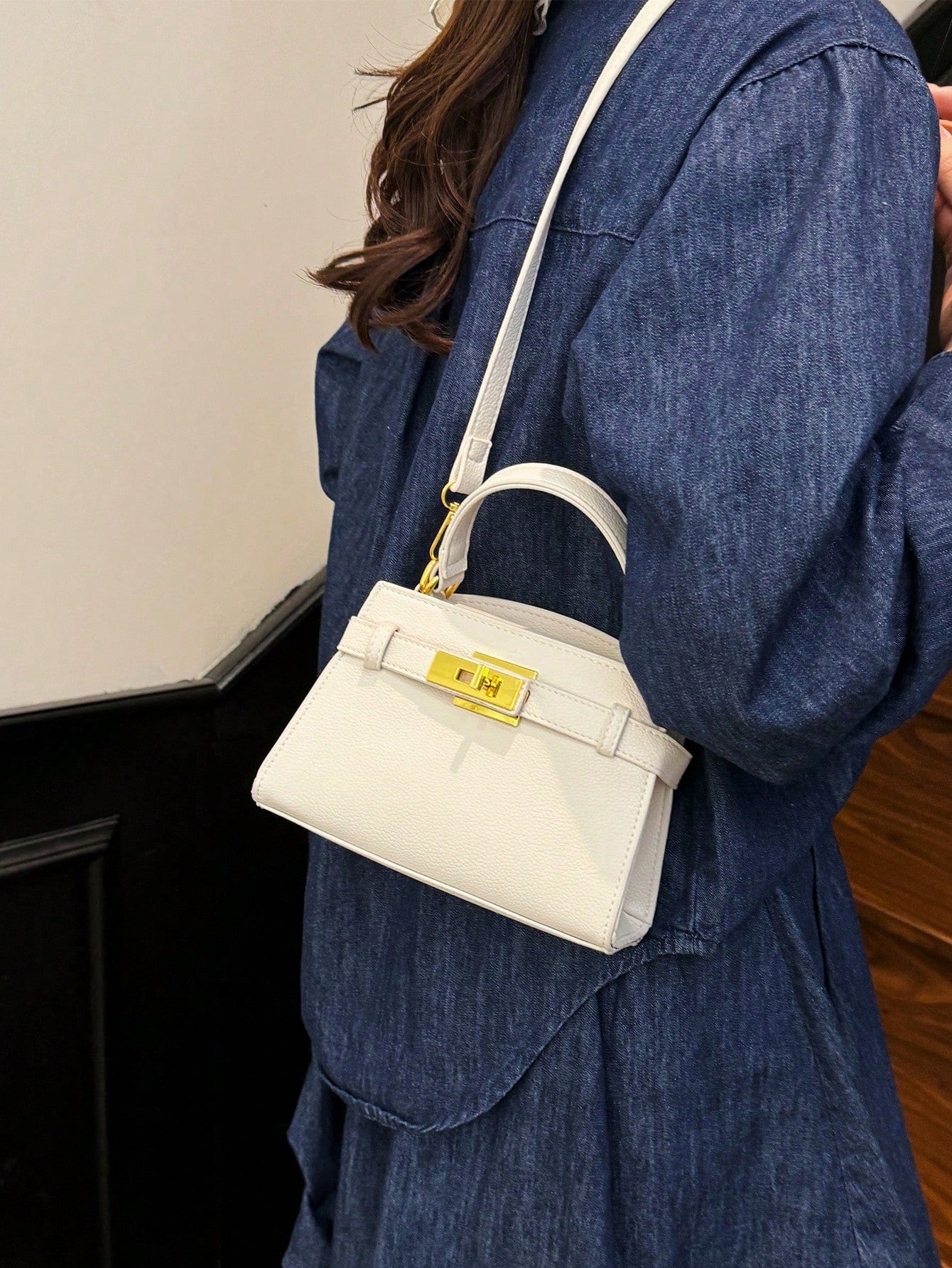 Sac à main femme en PU motif litchi, sangle réglable, multifonction