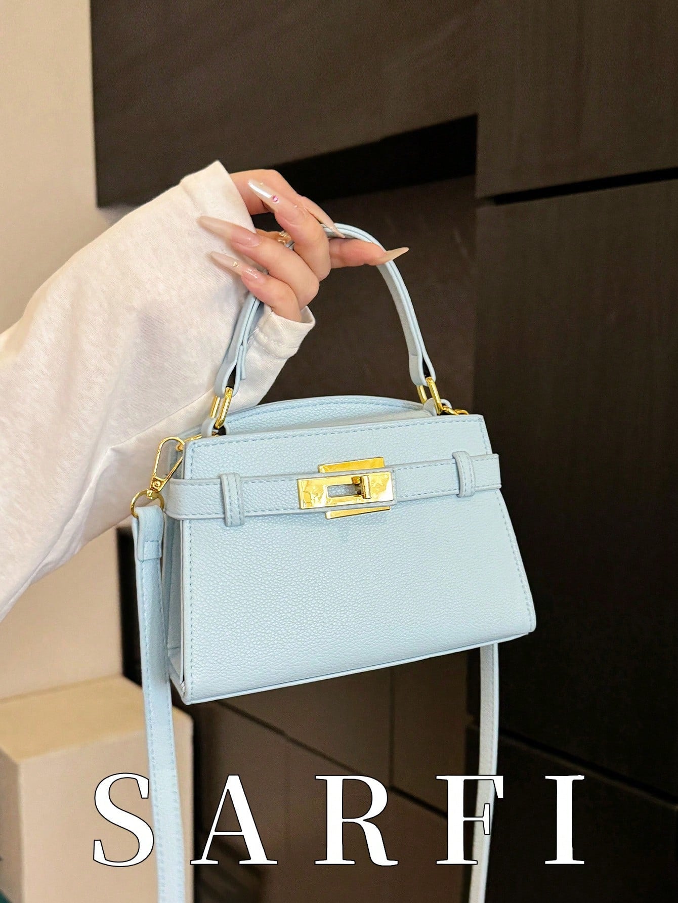 Sac bandoulière femme en similicuir à motif litchi, sangle réglable et fermeture magnétique